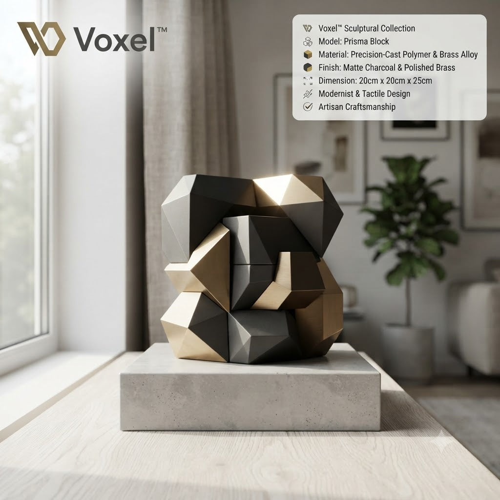 Voxel™ Kinetic Geometry Collection – The "Prisma Block" | Precision-Interlocking Modular Sculpture (Matte Coal &amp; Mirrored Gold)