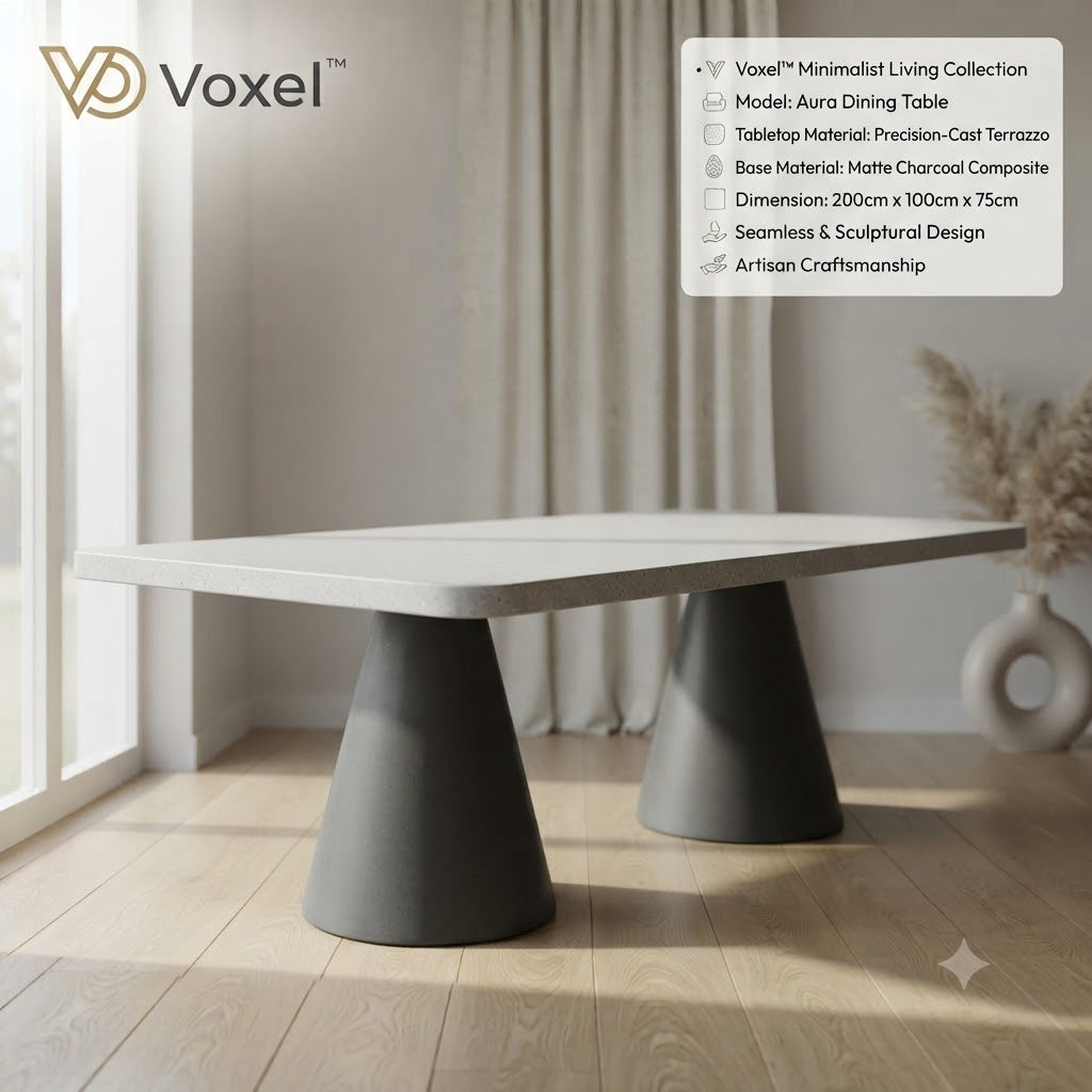 Voxel™ Monolith Collection – The "Aura" Precision-Cast Terrazzo Dining Table (87-inch)(Model: AURA-DT-87-LM)