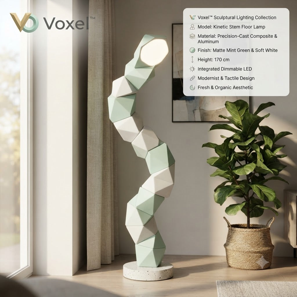 Voxel™ Sculptural Lighting Collection – The "Kinetic Stem" | Modular Faceted Floor Lamp (Matte Mint &amp; Soft White)