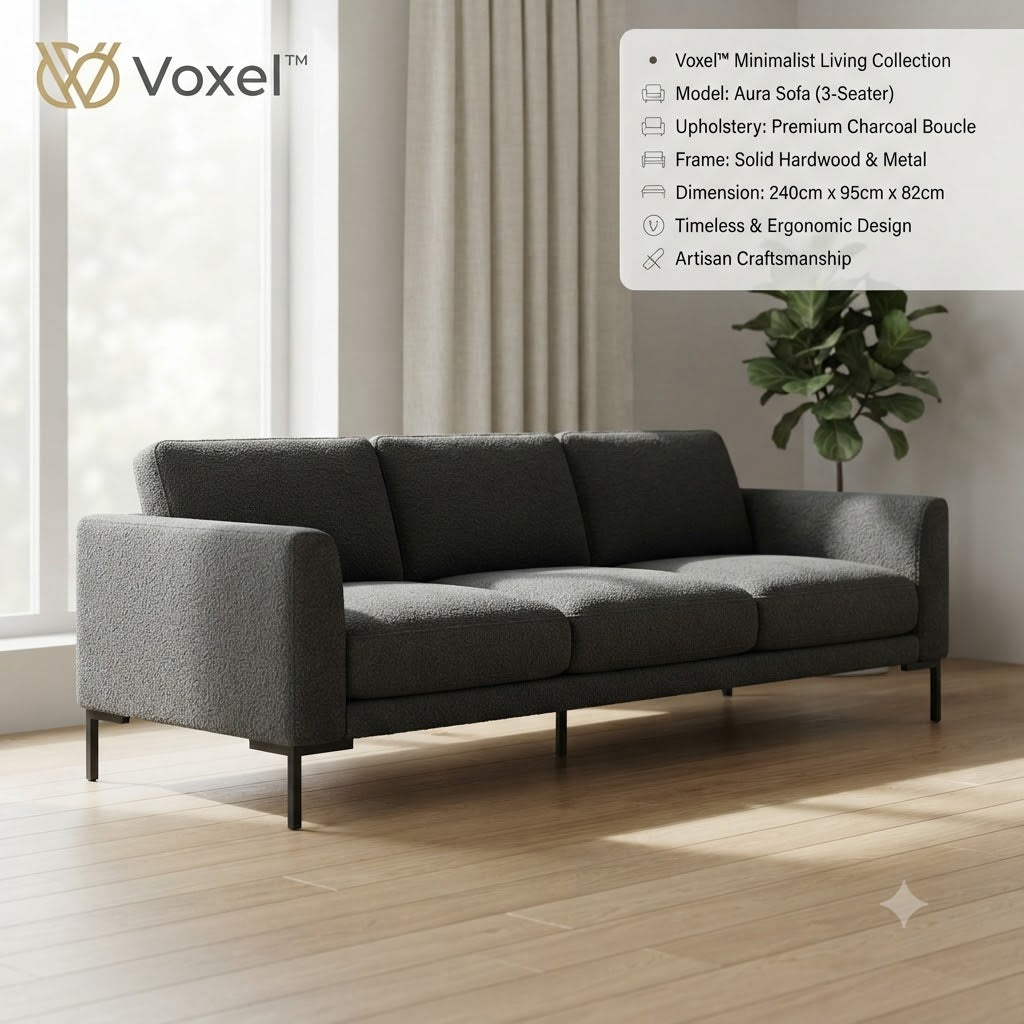 Voxel™ Comfort Defined Collection – The "Aura" 3-Seat Modular Sofa (Cloud Grey Pebble Weave)