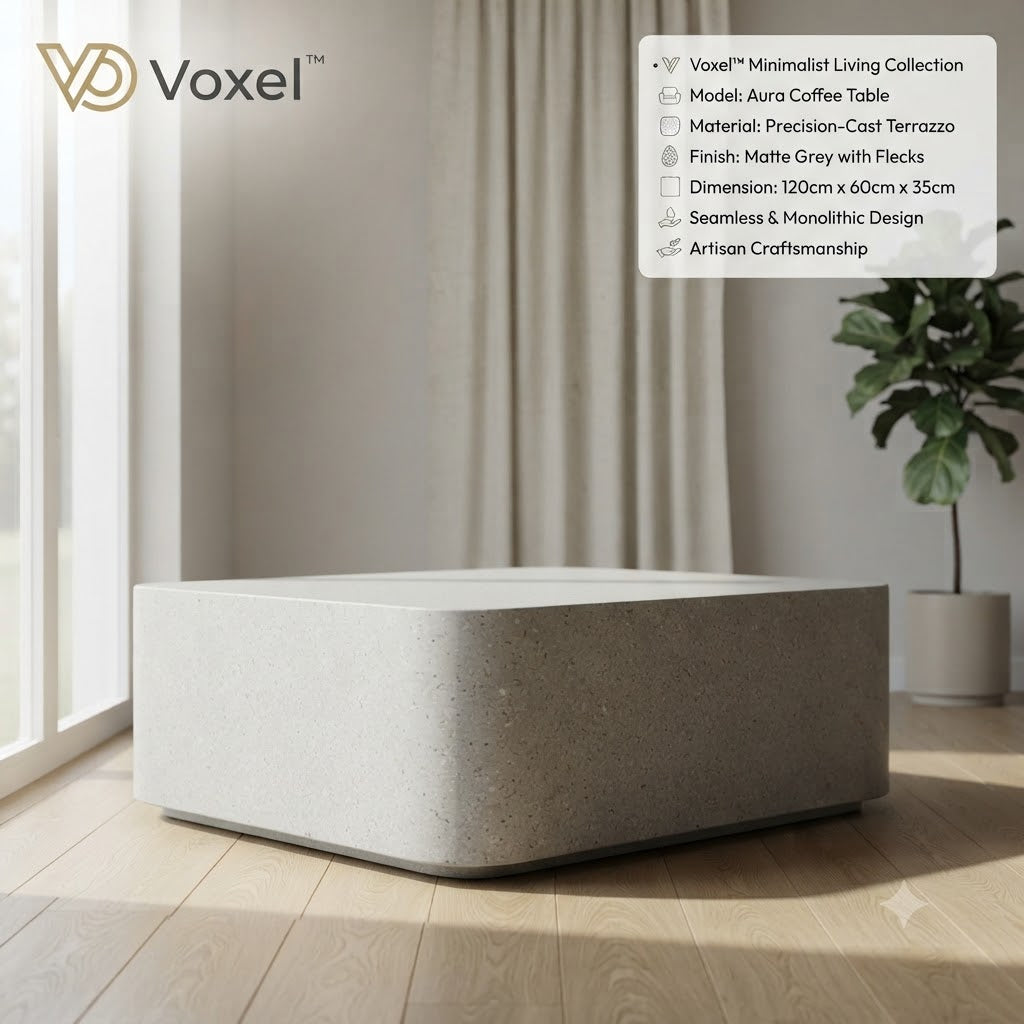 Voxel™ Monolith Collection – The "Aura" Precision-Cast Terrazzo Coffee Table(Model: AURA-TC-MG)